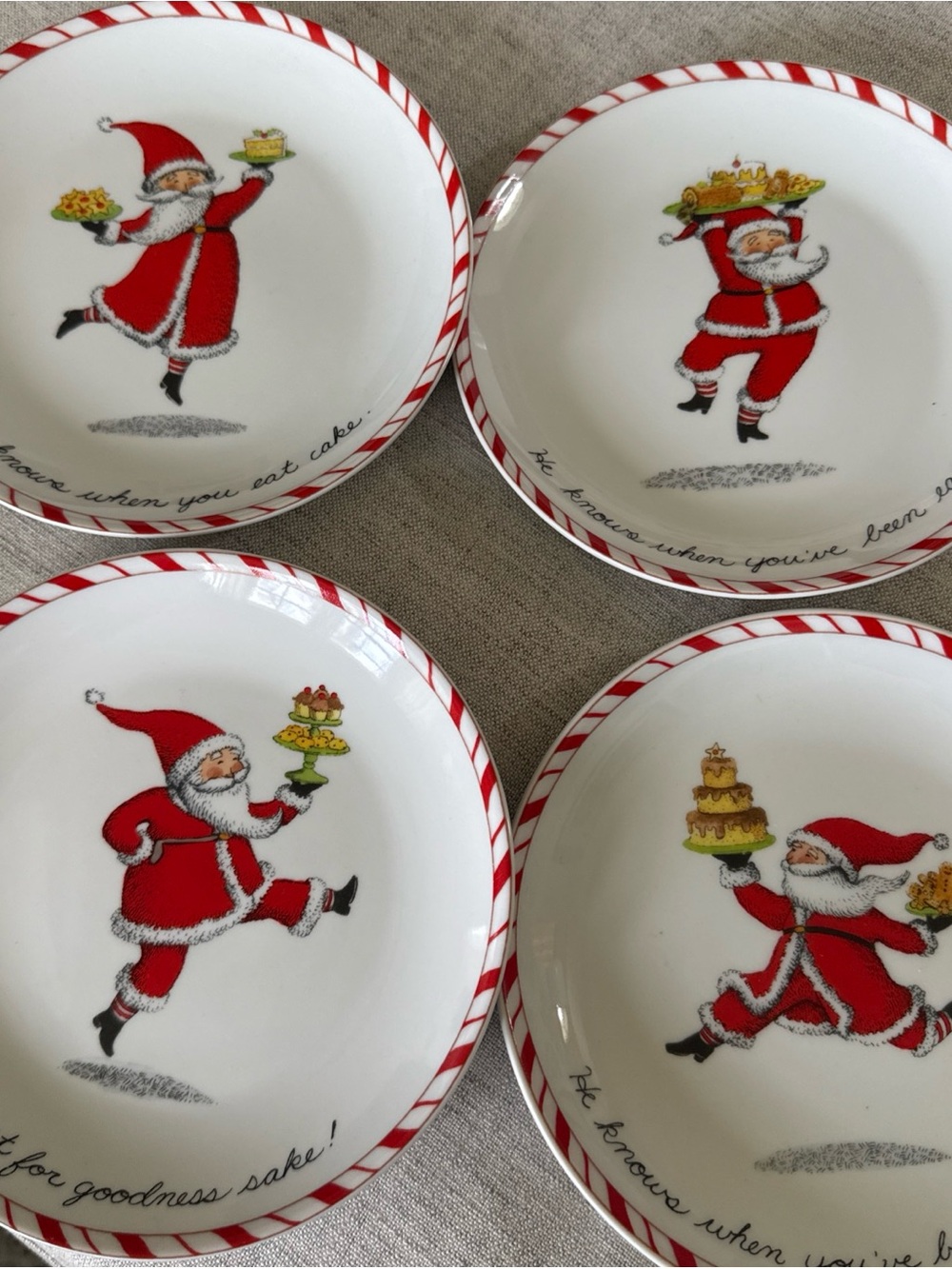 4 x Peppermint Parade Santa Dessert Plate 2003 Nutshell Ingrid Boston warehouse